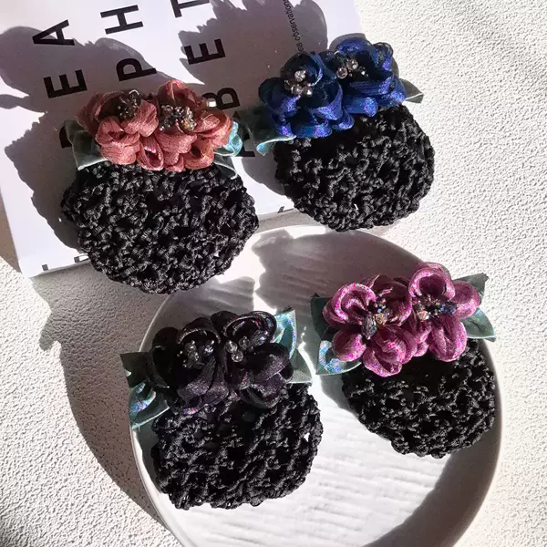 Headdress Flower Net pocket female professional updo bank nurse hotel stewardess work hair net work hairpin jewelry wholesale