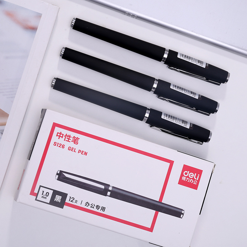 Deliky S126 bolígrafo neutro para estudiantes de escritorio bolígrafo de firma negro de gran capacidad bolígrafo de negocios 1.0mm 12