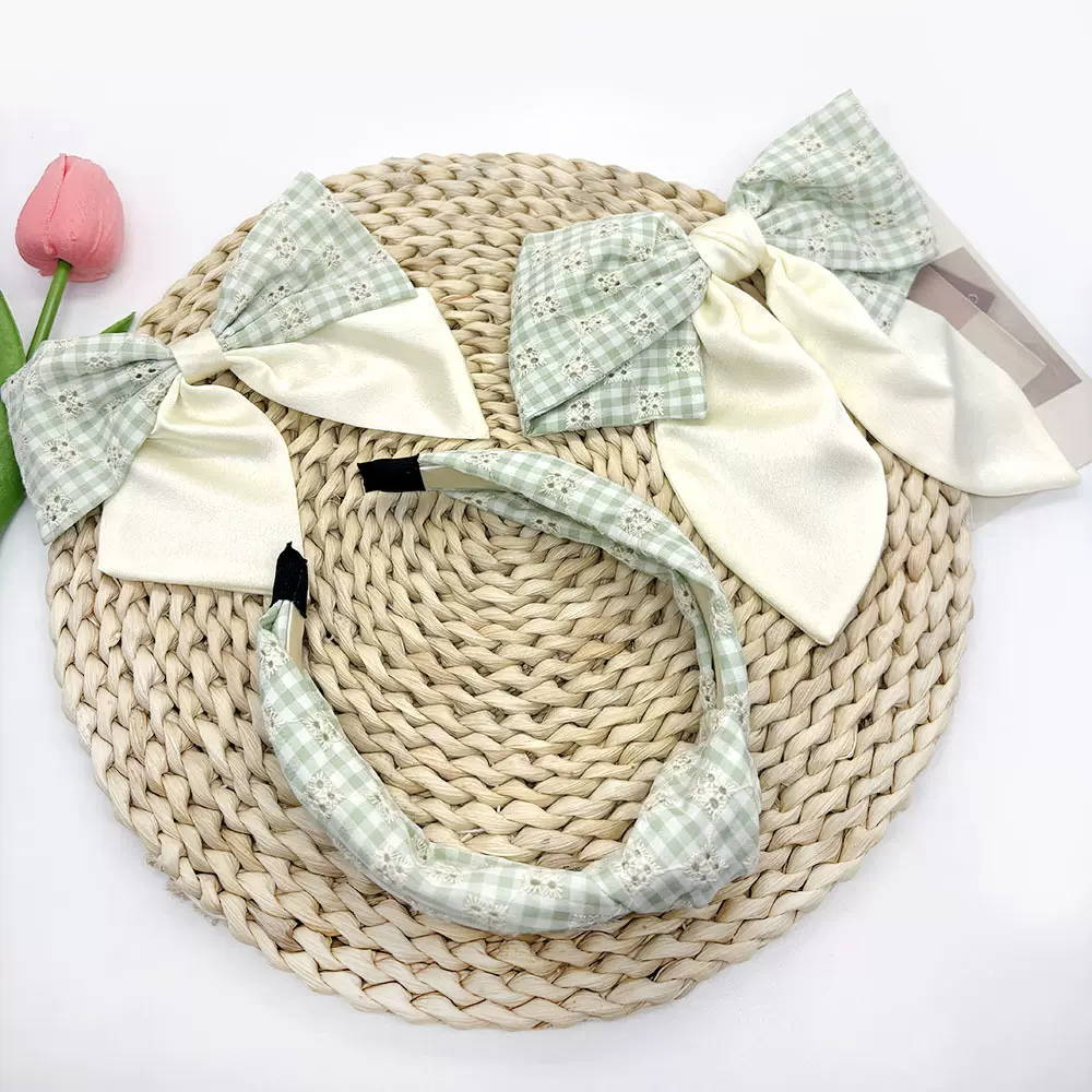 韩系蝴蝶结发箍女孩甜美彩色格纹加宽头箍清新百搭公主风发圈发夹