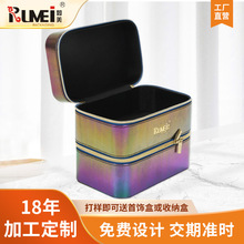 化妆品手提式镭射收纳盒PU皮三层大容量双拉链化妆品收纳包定制