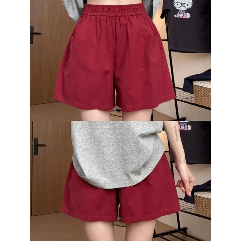 Burgundy Shorts for Women, Summer 2026 New High-Waisted Casual Wide-Leg Pants, Petite Five-Point Sports Shorts, Trendy