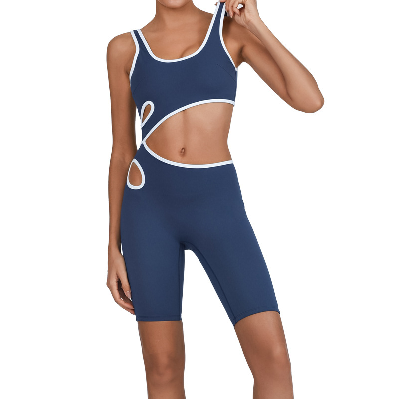 Mono de yoga transfronterizo de comercio exterior, color de contraste femenino, almohadilla para el pecho, alta elasticidad y secado rápido