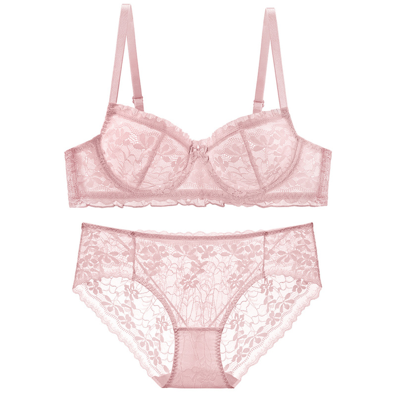 Cross-border French-style sexy lingerie, minimizes large busts, prevents sagging, thin pure desire bow lace bra set Cross-border French-style sexy lingerie, minimizes large busts, prevents sagging, thin pure desire bow lace bra set