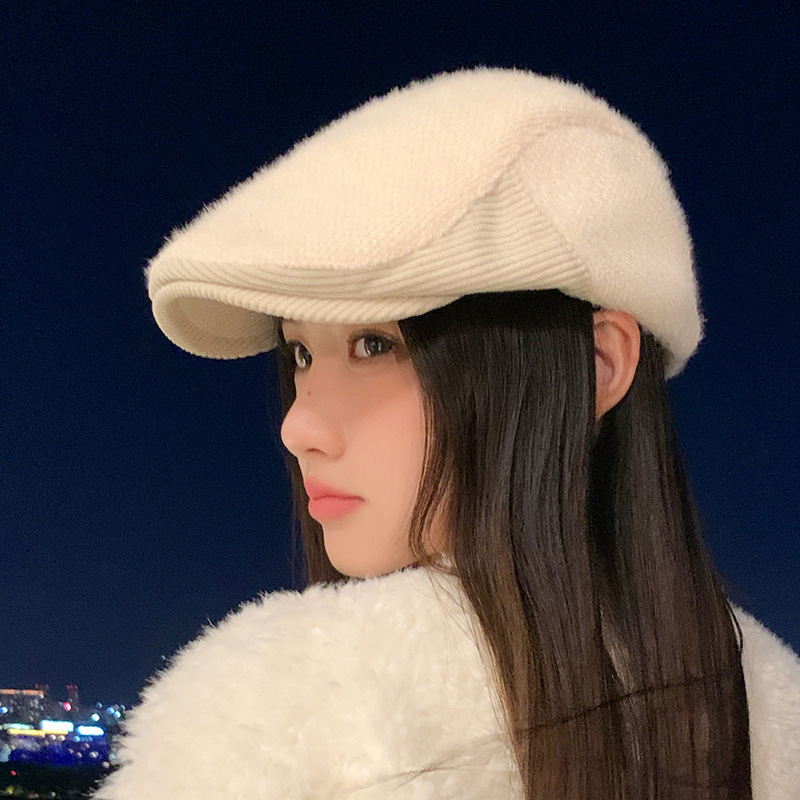韩版文艺青年画家帽秋冬女士英伦风前进帽复古拼接加厚保暖鸭舌帽|undefined