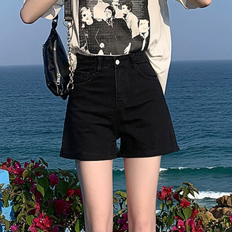 Свободные, стройные и универсальные джинсовые шорты с высокой талией для женщин, лето 2025, новые широкие прямые шорты-трусы оптом
