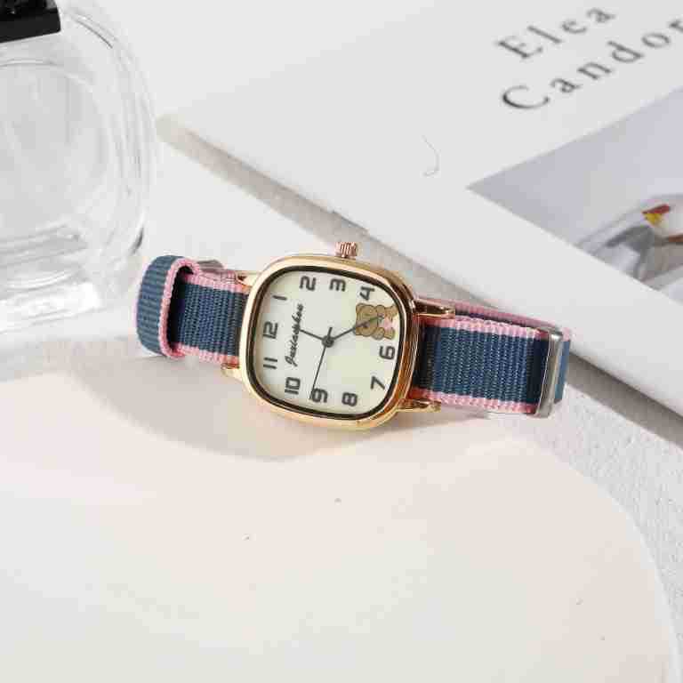 Women's Quartz Watch With Cute Bear Canvas Strap For Students_voghion.com