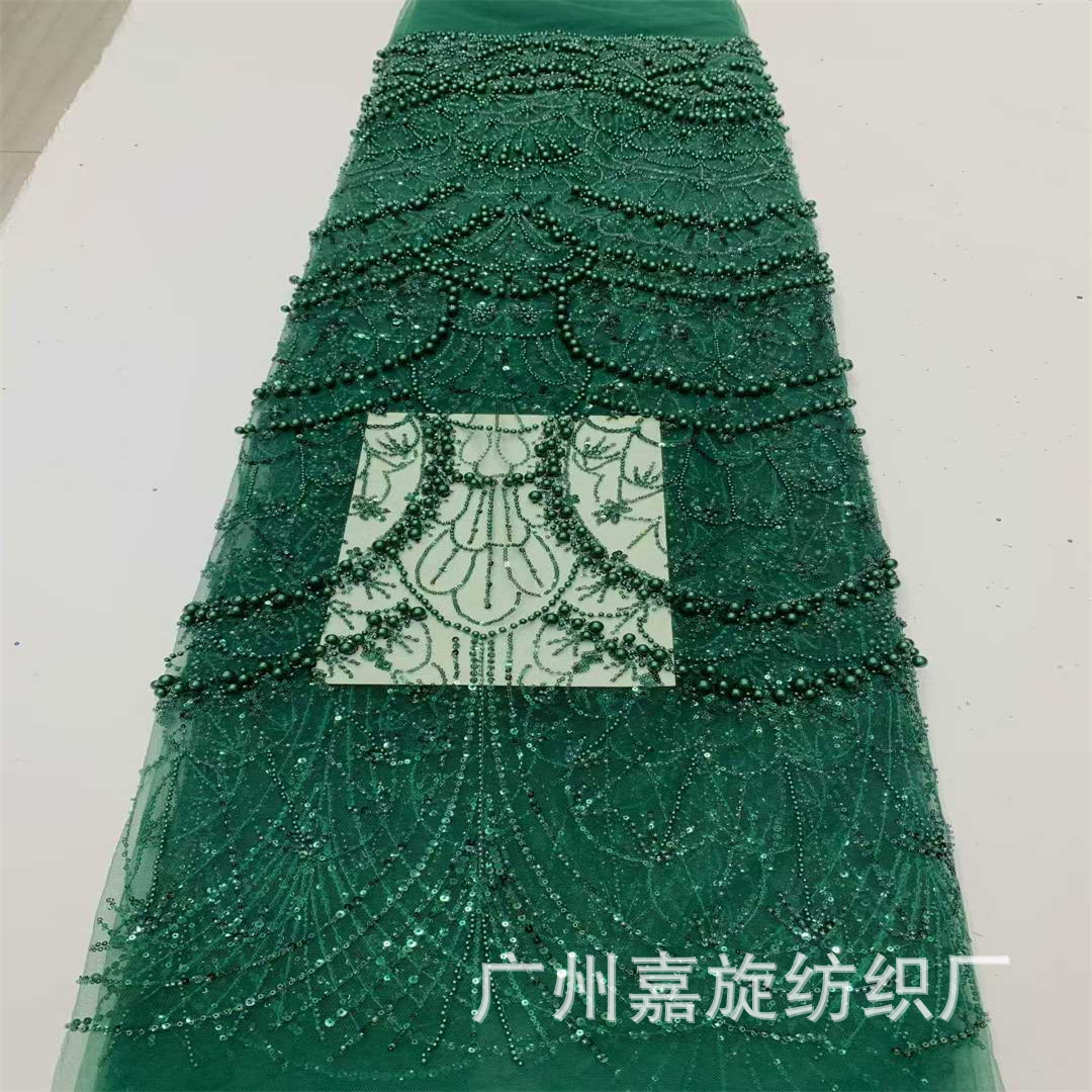 Nueva industria pesada europea y americana gran burbuja de perlas de oro tubo de perlas sequinilla tela bordada vestido de boda vestido de rendimiento encaje