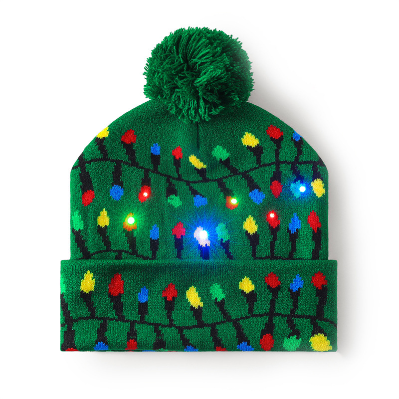 Spot año nuevo sombrero de Navidad transfronterizo con luz LED luz invierno cálido lana jacquard sombrero de Navidad de punto