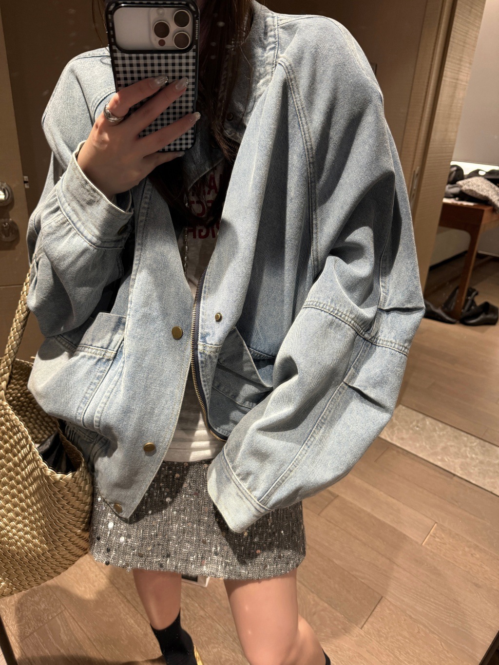 Light Blue Large Pocket Denim Jacket for Women 2026 Spring and Autumn New Style Loose American Workwear Versatile Jacket