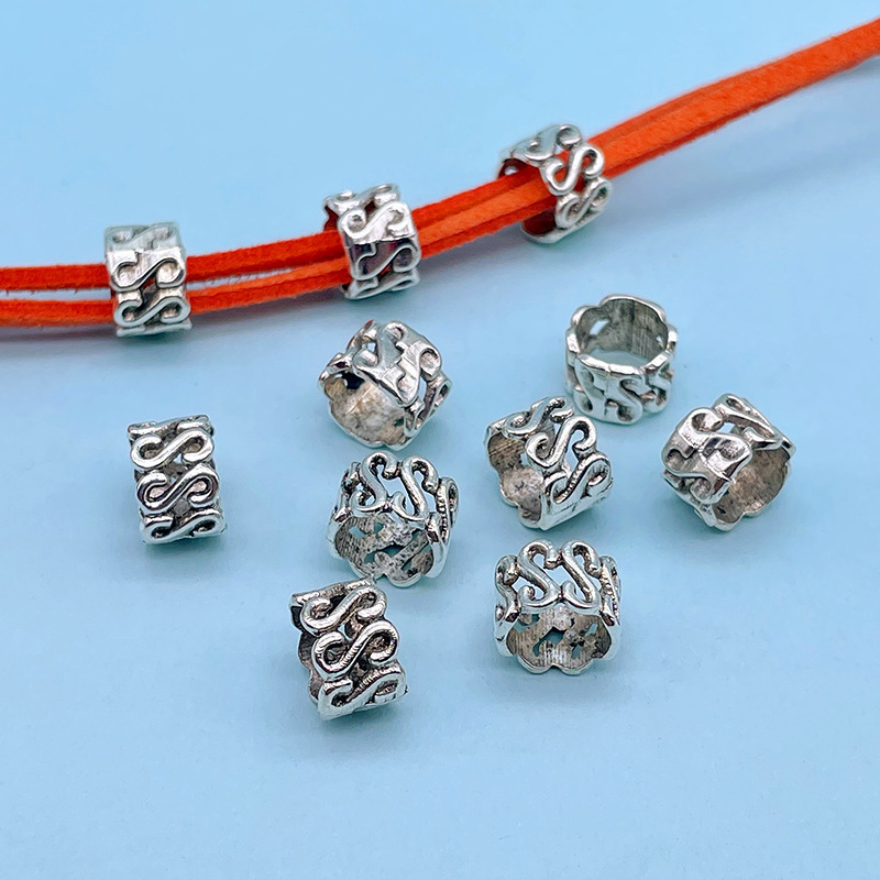 10mm Xizang silver alloy S-pattern hollow large hole beads wig braid hair beads diy bracelet beaded jewelry accessories