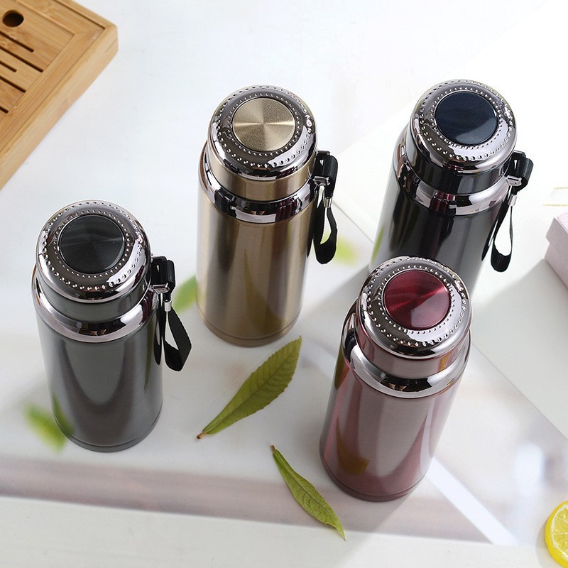 Taza térmica de acero inoxidable 304 de gran capacidad con asa correa portátil para deportes y camping