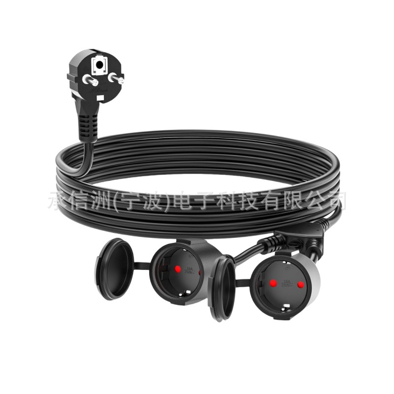 IP44欧式防水插头电源线 一分二延长线欧式欧规欧标插头电源线