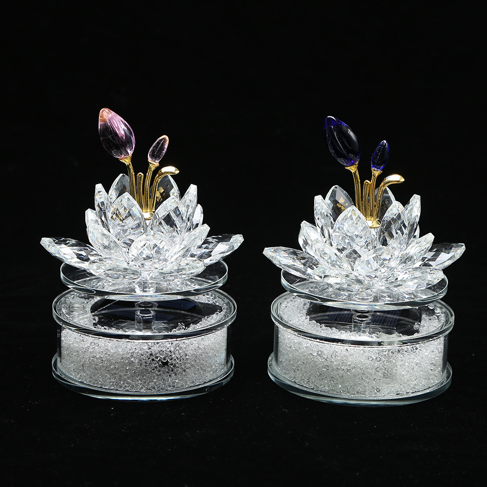 Cross-Border Crystal Glass Lotus Flower Ornaments Transparent Square Glass Vase Home Decoration Store Counter Car Interior Decoration