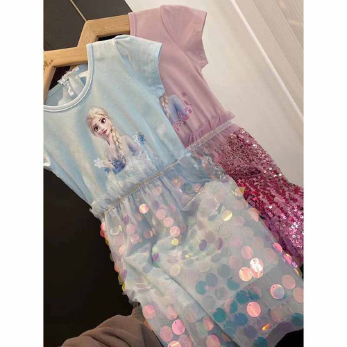 Frozen 2 Elsa Dress Summer Girls Dress Cute Cotton Short Sleeve Elsa Princess Dress