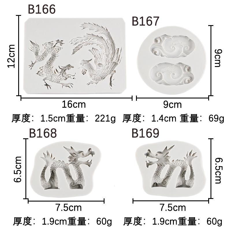 Patrón de dragón y Fénix de estilo chino Dragon Xiangyun molde de silicona pastel fondant borde molde de hornear epoxi aromaterapia molde de yeso