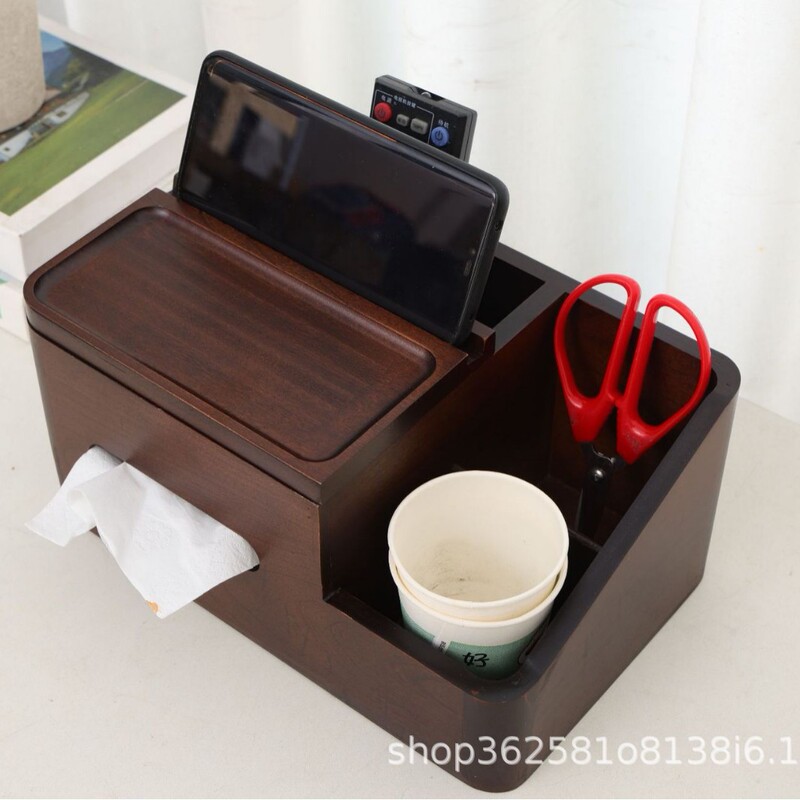 现货木质办公桌文具整理收纳盒酒店客房家用桌面茶几遥控器纸巾盒|undefined