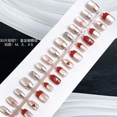 手工穿戴甲短短T鎏金蝴蝶結秋冬新款高級顯白貓眼愛心款甲片