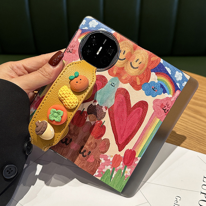 Suitable for Good Persimmon Suitable for Huawei MateX6 Phone Case Folding Screen Leather Mate x5 New Cute Fresh Style Wristband Bracket XT Three-Folding Tomato Peanut Women's x3 Drop-Resistant Protective Case