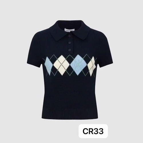 French casual college style Lingge polo short-sleeved knitted top women's wool sweater foreign trade cross-border factory wholesale
