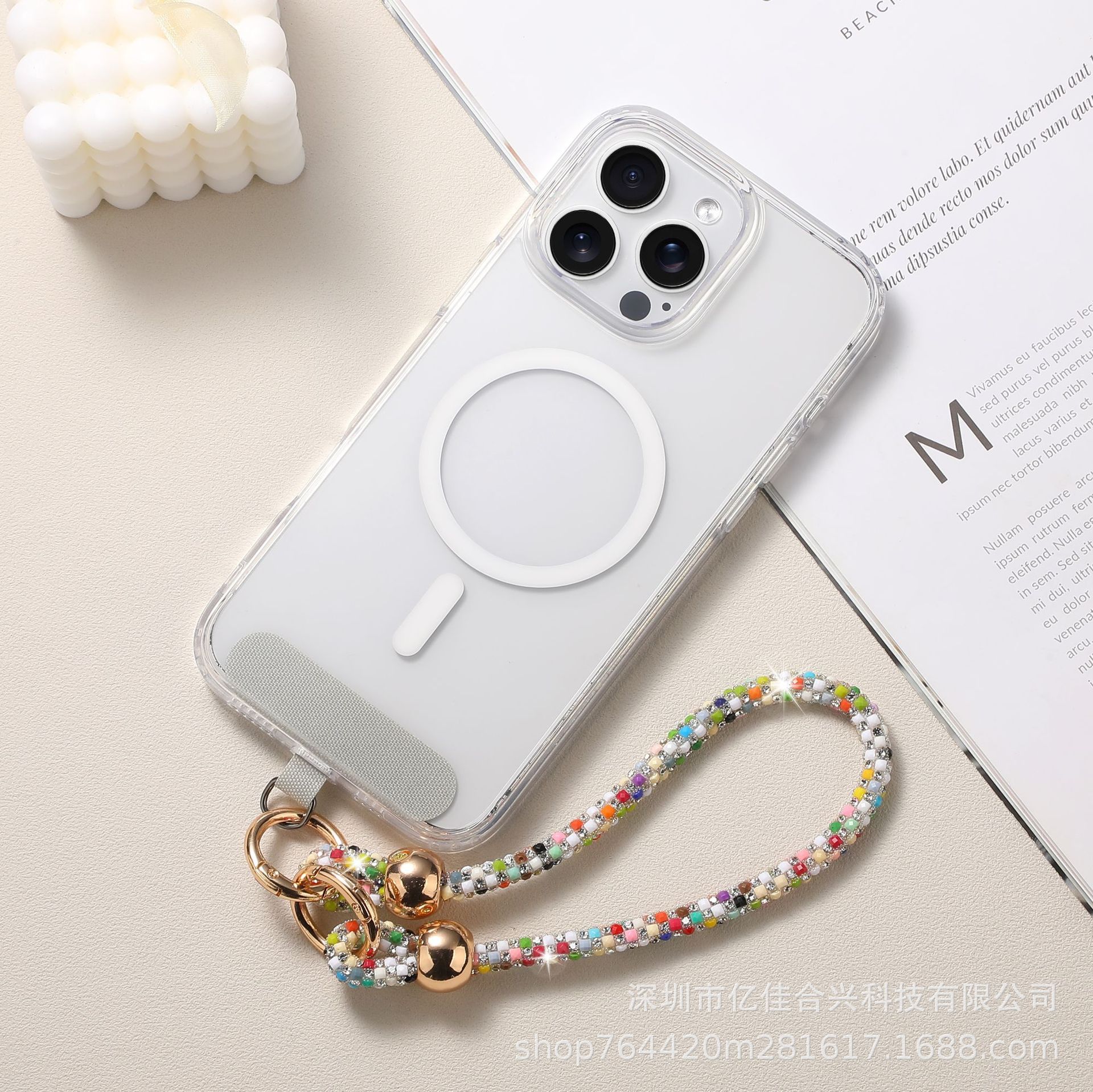 Estilo coreano ins cuentas redondas color diamante pulsera bolso colgante cadena de teléfono móvil al por mayor aplicable funda para teléfono móvil funda para auriculares nuevo