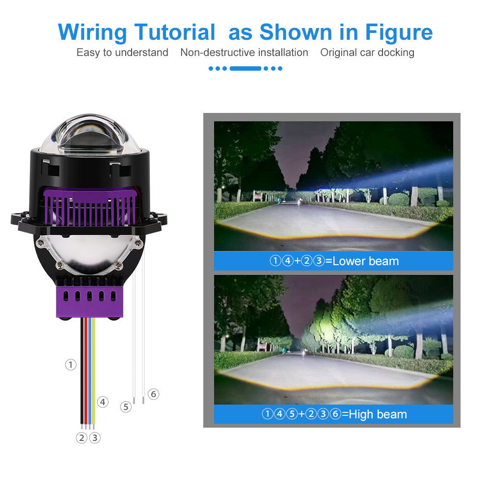 Matriz de producción de fábrica, lámpara de coche de lente grande, lámpara corta de coche láser grande de tres disparos directos de 3.0 pulgadas, faros brillantes
