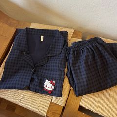 日系格子helloKitty睡衣女款春秋夏季纯棉长袖可爱开衫棉纱家居服