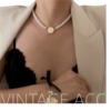 Retro necklace from pearl with bow, small design accessory, European style, trend of season