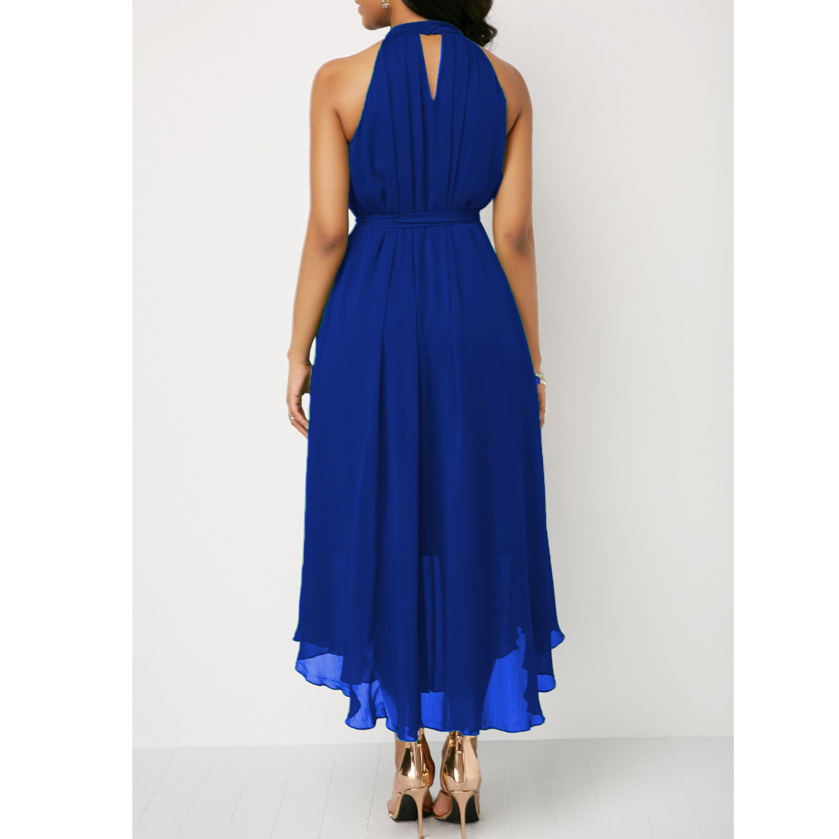 European and American spring and summer halterneck off-shoulder chiffon pleated dress plus size brand women's clothing cross-border supply_senzul.com