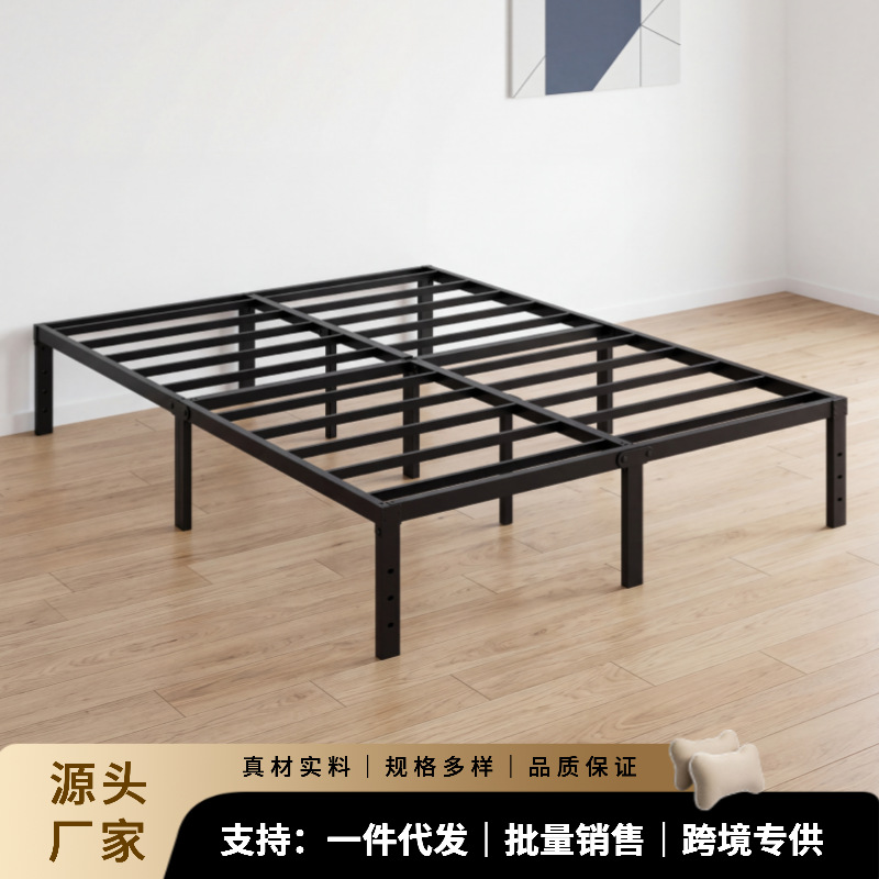 跨境款金属平台床架卧室百搭铁架床家用底部有储物空间双人铁床架家装建材实拍产品高清图