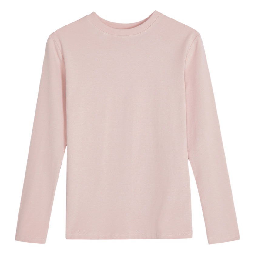 378 Round Neck Long Sleeve Solid Color Cotton Base Shirt Women's Autumn and Winter New Western Style Large Size Slimming Casual All-match High Elastic T-shirt