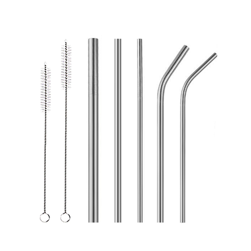 304 paja de acero inoxidable creativo Chapado en titanio cóctel leche té tubo recto codo traje de paja de metal logotipo imprimible