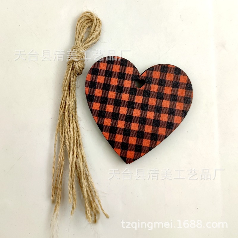 33 piezas de madera de la serie navideña a cuadros negros anaranjados colgante de decoración navideña se pueden combinar libremente 10 piezas en un paquete