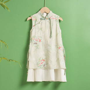 Girls' Cheongsam New Chinese Style Improved Ao Dai Dress New Summer Breathable Thin Children's National Trend Chinese Style