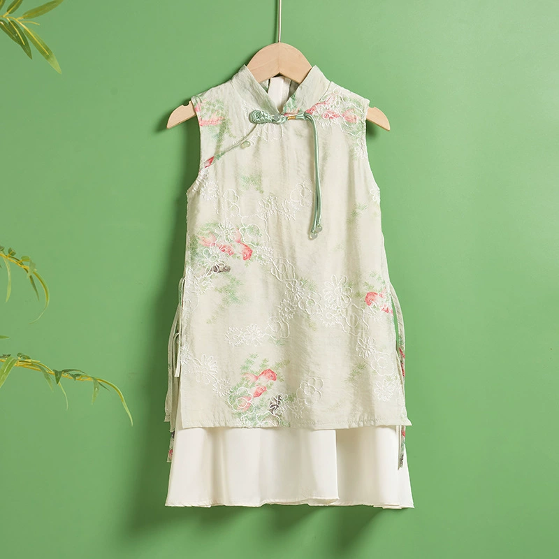 Новое платье Cheongsam для девочек в китайском стиле, улучшенное платье Ao Dai, новое летнее дышащее тонкое детское национальное платье в китайском стиле