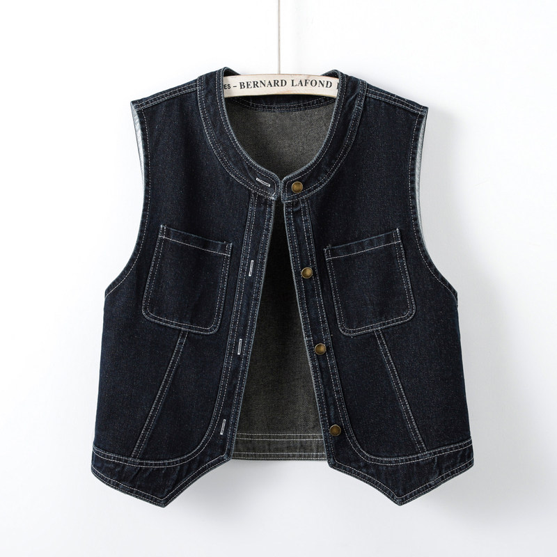 Versatile Layered Denim Vest Jacket for Women, Spring/Summer Loose Short Style for Petite Figures, Sleeveless Denim Vest A10439
