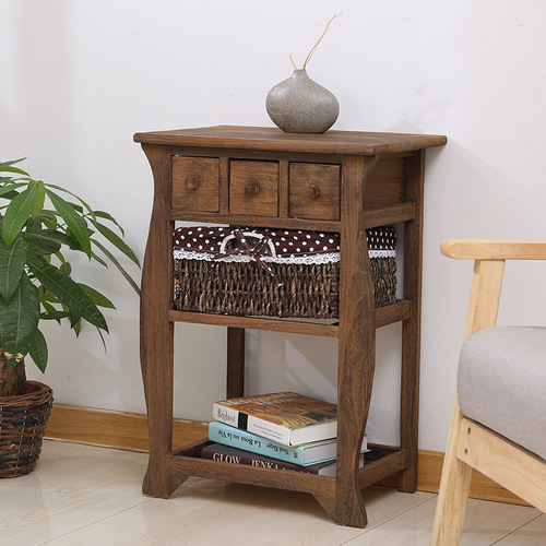 BB4C wholesale modern simple solid wood rattan drawer-type bedside storage cabinet multi-functional simple storage