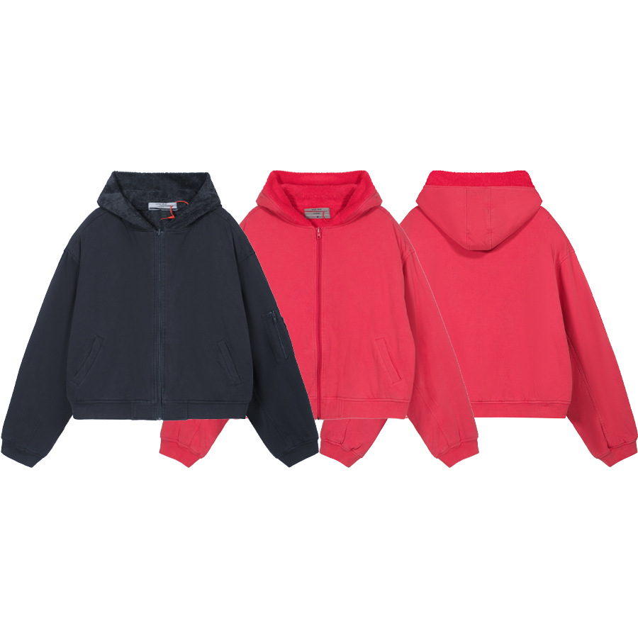 Greg TOALLA BOMBER CHAQUETA Biber mismo estilo de la parte superior del cuerpo color sólido hombro pad cremallera con capucha capa moda