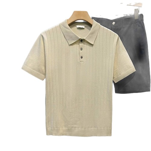 Business Casual Males' Polo Collar Short Sleeve Summer New Arrival Buttoned Fitted Knit Shirt for Cross-border Trade Wholesale