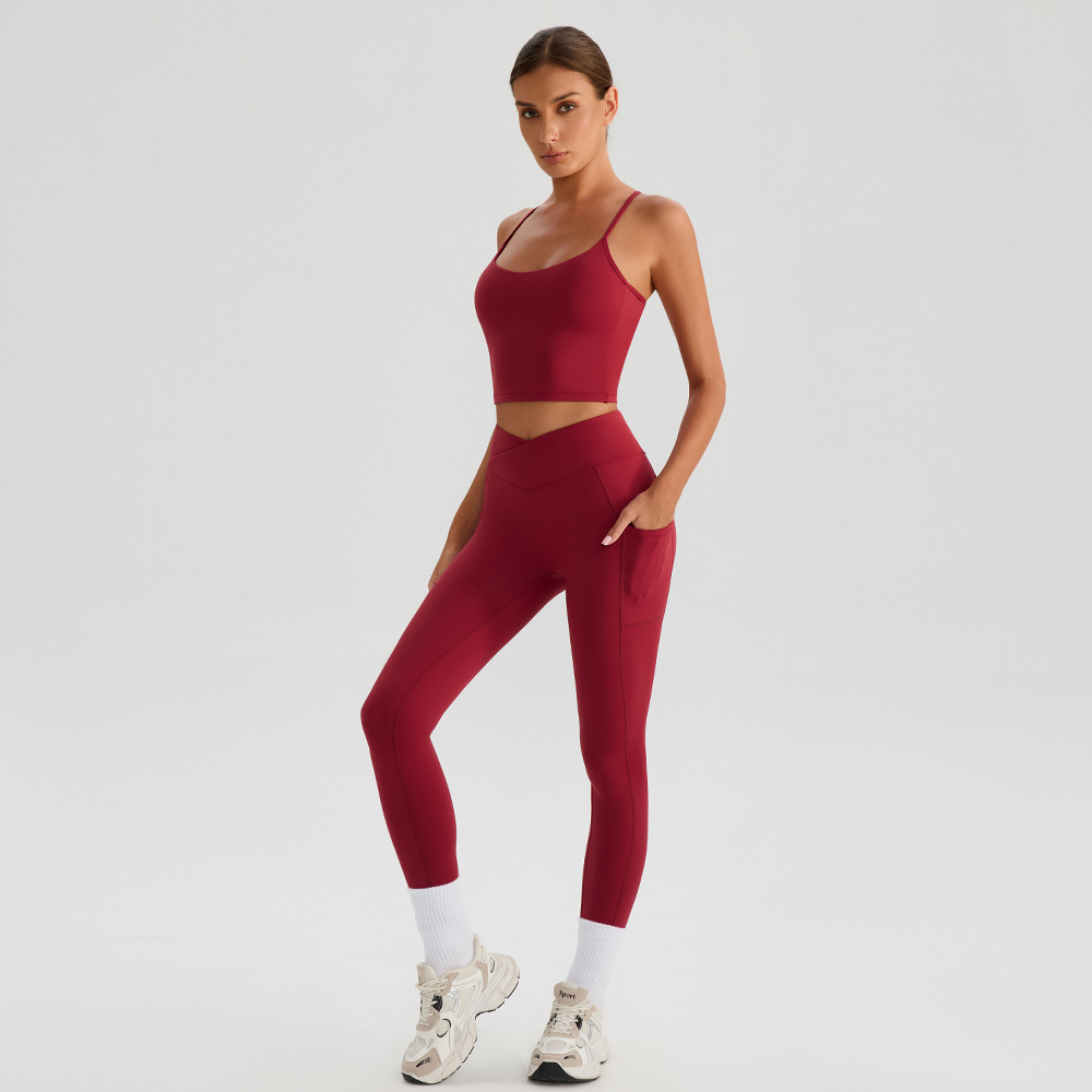 Ropa interior deportiva de mujer pantalones de fitness que incluyen un brazo de brazo con chaleco de dos piezas de yoga