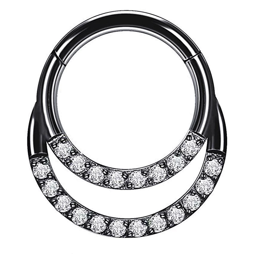Nose Piercing Hoop, stainless steel with zirconia accents, 1.2×6–12 mm sizes