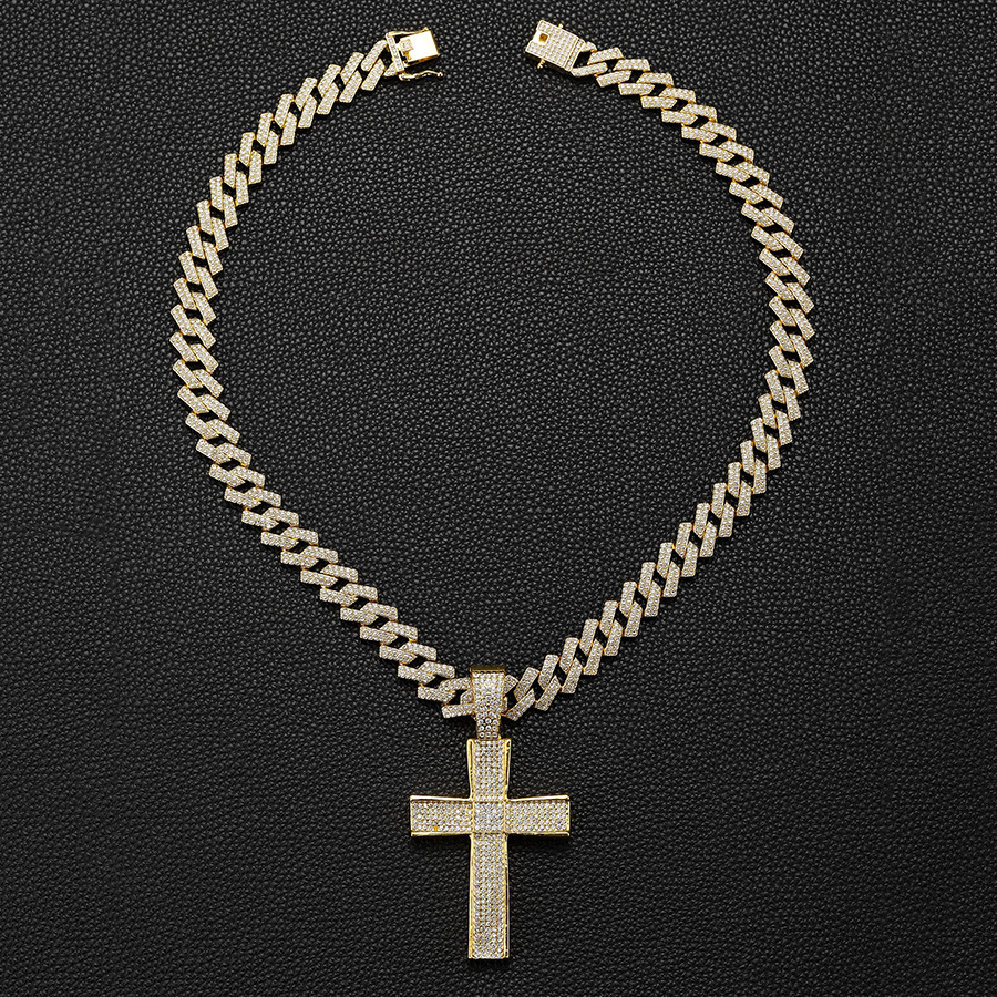 Neit Produkt mat Diamant-Ageleetkette, Nischdesign, grouss Kräiz-Auerschnalle Kubanesch Kette-Bijouen_voghion.com