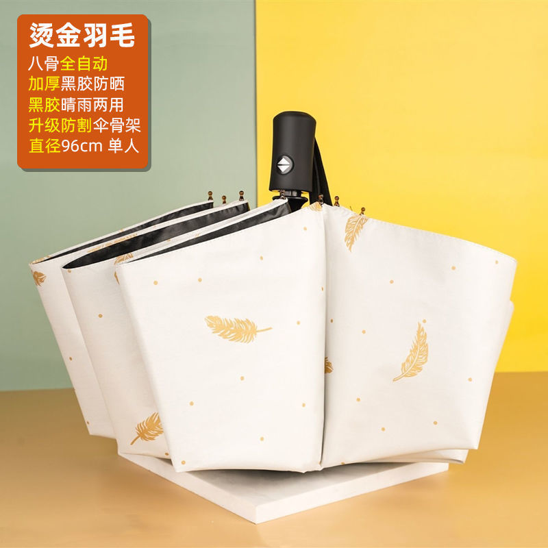 【自動モデル】黒ゴム日焼け止め晴雨傘羽根米白