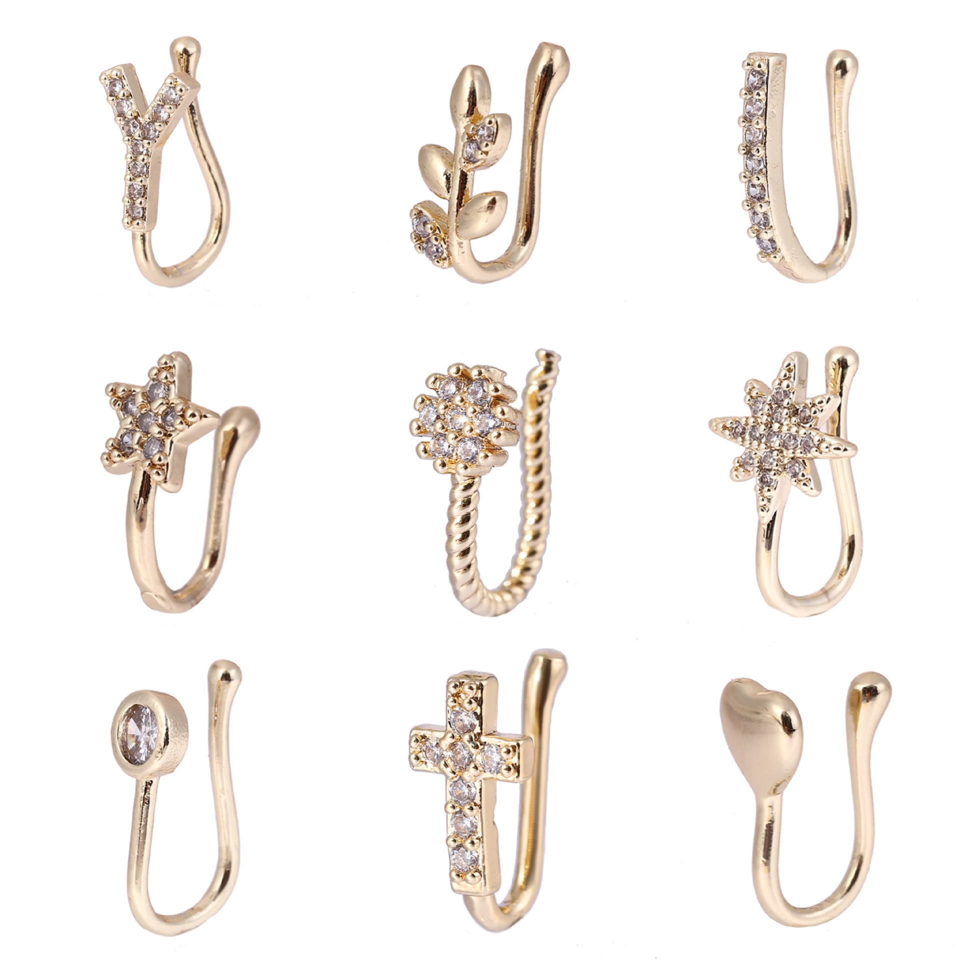 Cross-Border U-Shaped Clip Copper Inlaid Zircon Star Non-Pierced Jewelry Piercing Accessories Ring Nose Stud Wholesale_voghion.com