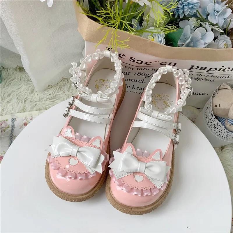 Original Cute Big-Toe Shoes Lolita Flats Lace Bow Jk Uniform Shoes Lolita Soft Girl Small Leather Shoes for Women