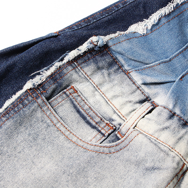 Women's High Waist Distressed Denim Shorts - Patchwork Design Casual Summer Bermuda Jeans (Blue, S-2XL)_mkmklike.com