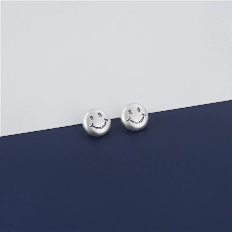 S999 Pure Silver 3D Hard Silver Button Accessories Smiley Face Button Round Bracelet Buckle DIY Braided Rope Necklace Tail Button