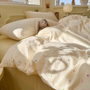 Cream wind wave point water-washed cotton quilt cover 150x 200x 230cm single quilt cover bed four-piece quilt cover