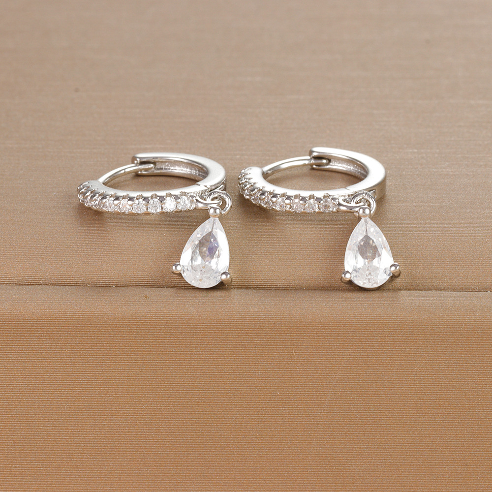 8g Weight 925 Sterling Silver Ear Needle Material Zircon Inlay Material Drop Earrings Classification 1 Pair Quantity Daily, Street Occasion Copper Material Water Droplets Pattern Women's Gender Plating, Inlay Design IG Style, Shiny Style 1 Pair IG Style Shiny Water Droplets Plating Inlay Copper Zircon Drop Earrings 7