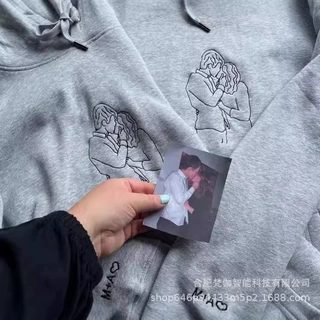 欧美跨境独立站亚马逊定制爆款套头卫衣线条款刺绣连帽卫衣