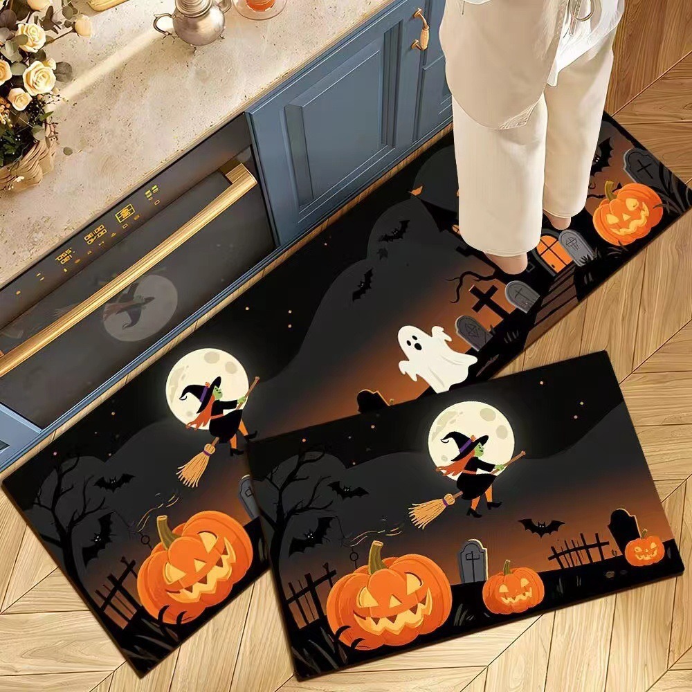 Decoración de Halloween cocina alfombra de suelo americana resistente a la suciedad fácil de cuidar alfombra de suelo de dos piezas en la puerta alfombra de cristal